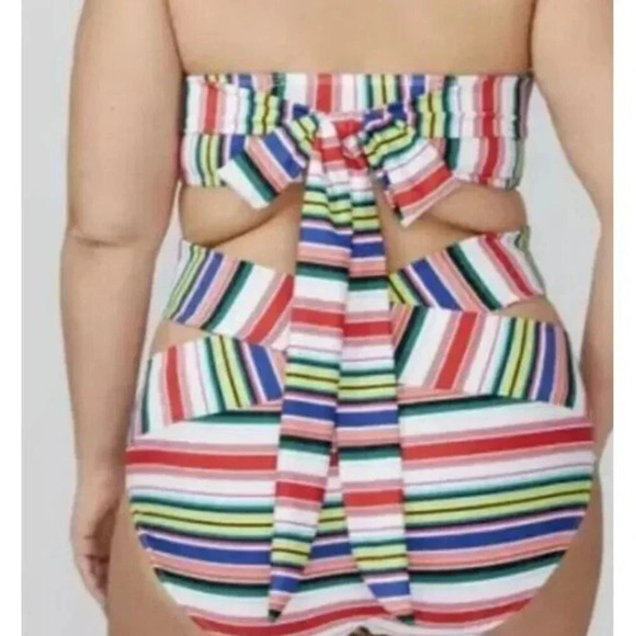 Swim By Cacique Bikini Top Bandeau Underwire Striped Multicolor size 46DDD - Picture 7 of 11